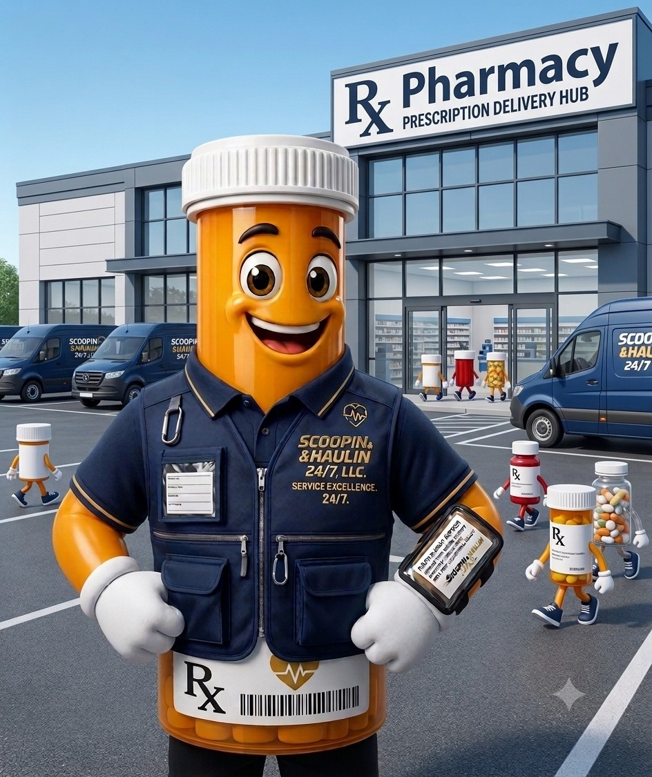 Scoopin & Haulin pharmacy delivery branding